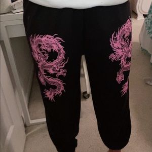 Black with pink dragon Sweatpants